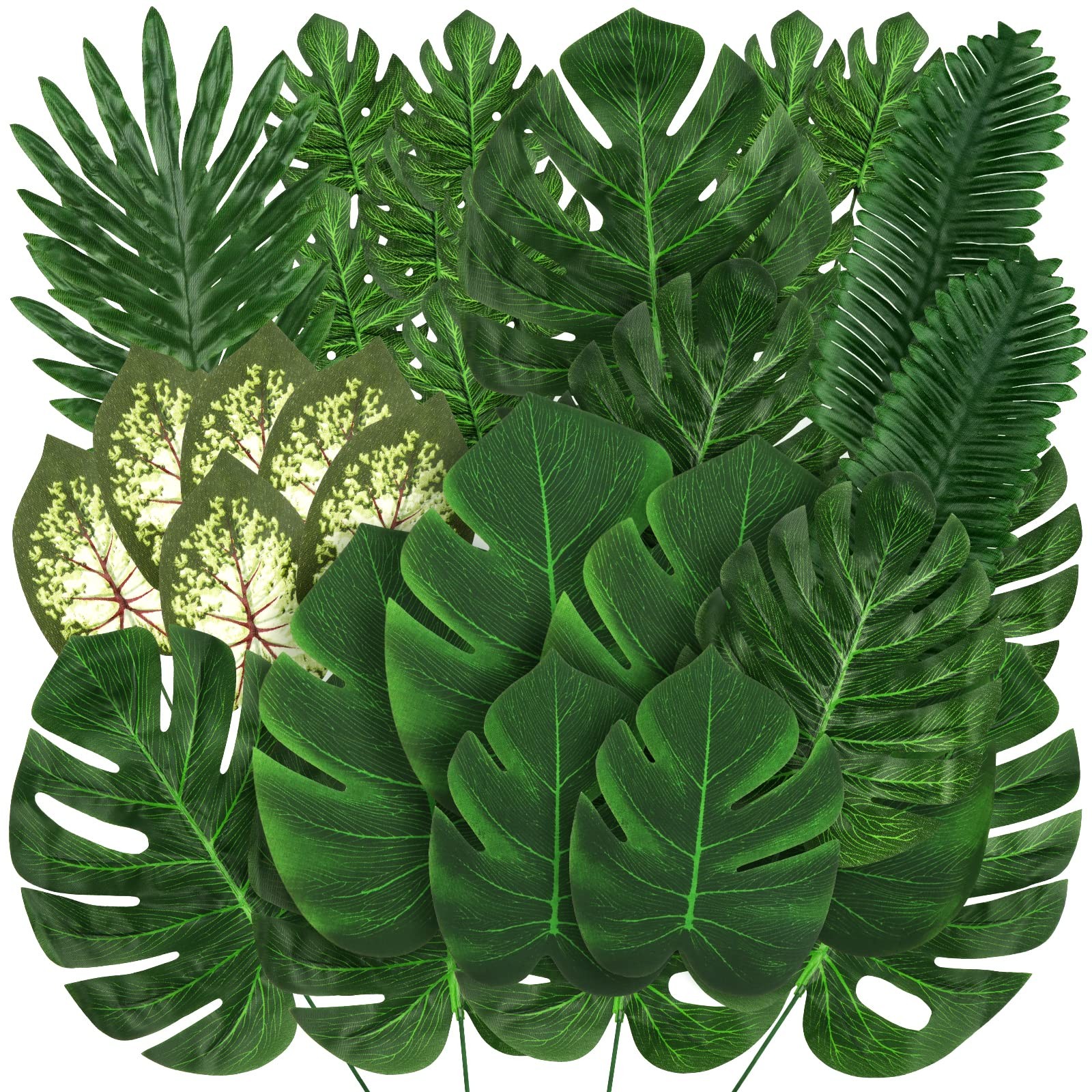 Jungle Party Decorations, 78 Pieces 8 Kinds Artificial Palm Leaves Green Trop…
