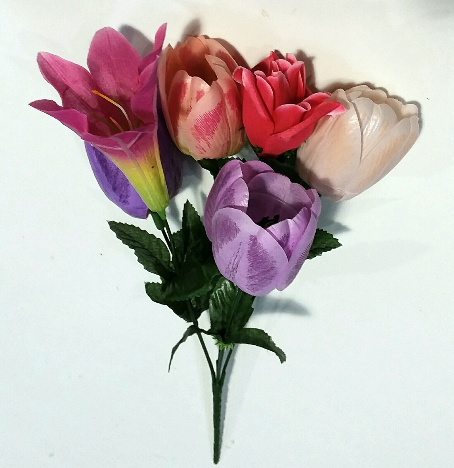Mixed Spring Tulips Large Blooms 14″ Bush Silk Flower Vase Home Decor USA BP2035
