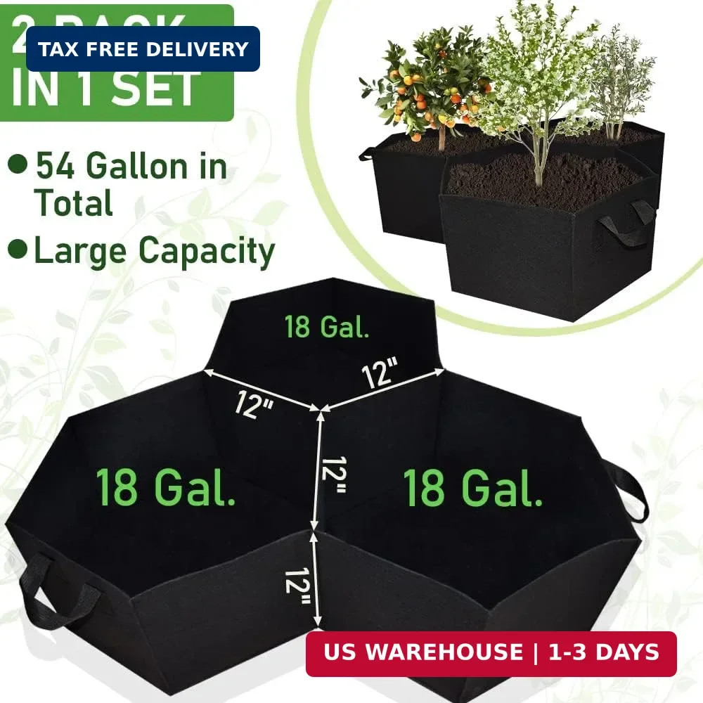 Large Fabric Raised Garden Bed Outdoor, Planter Raised Beds 3 Hexagonal Grids wi