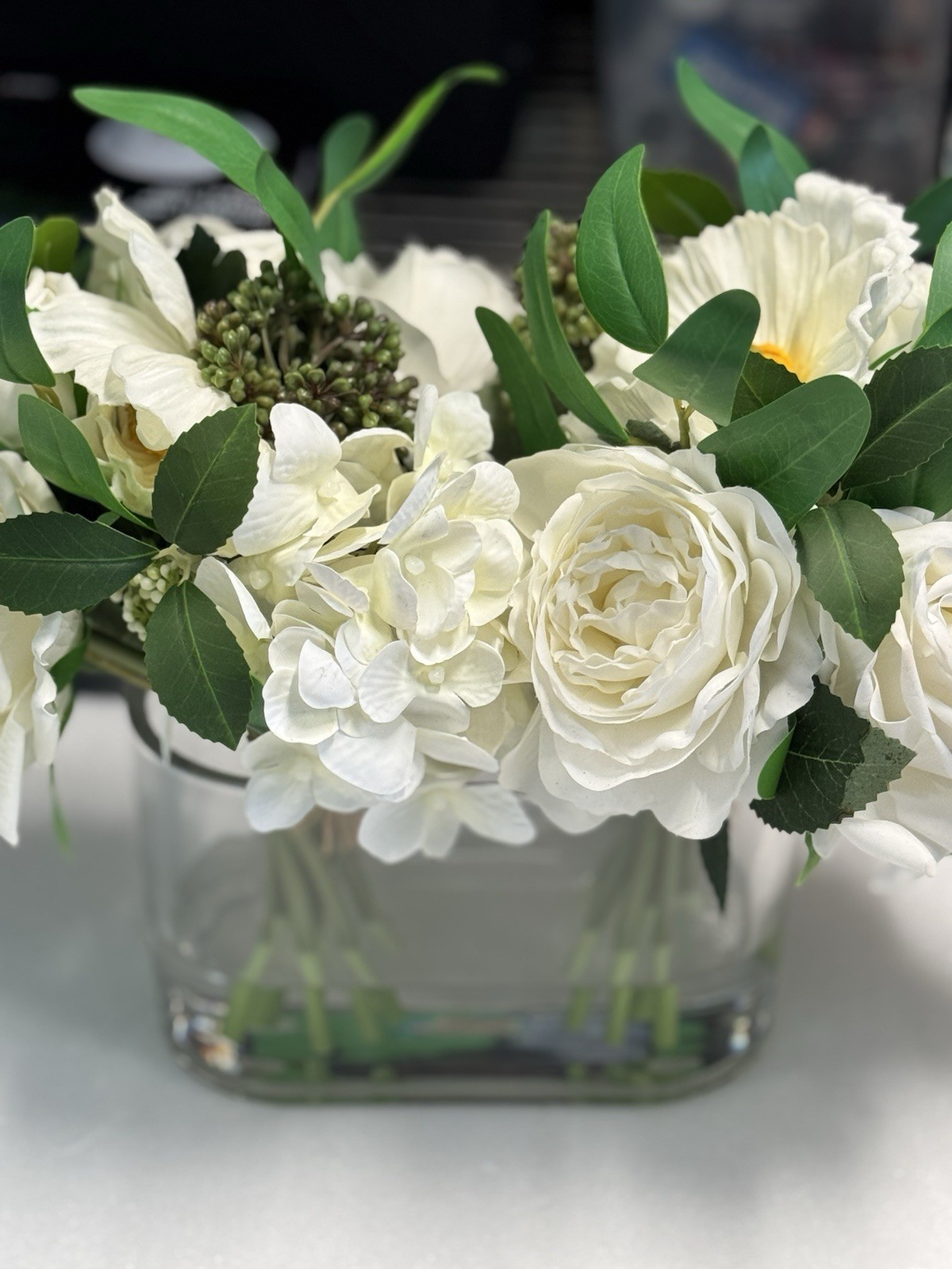Nearly Natural Faux 10” Mixed Rose & Hydrangea Arrangement,Artificial Flowers