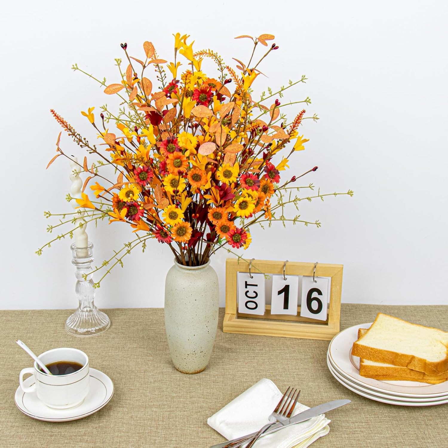 12 PCs Artificial Fall Flowers 17 Inches Vintage Autumn Stems Rustic Orange