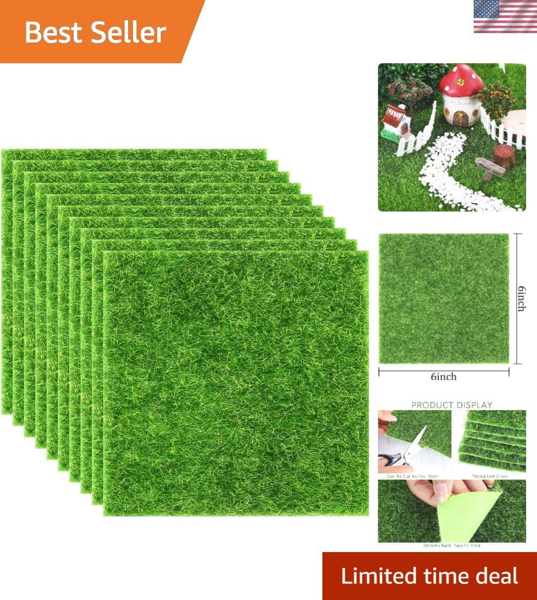 10 Pieces Fake Grass for Crafts Fairy Garden 6 x 6 Inches Artificial Garden G…