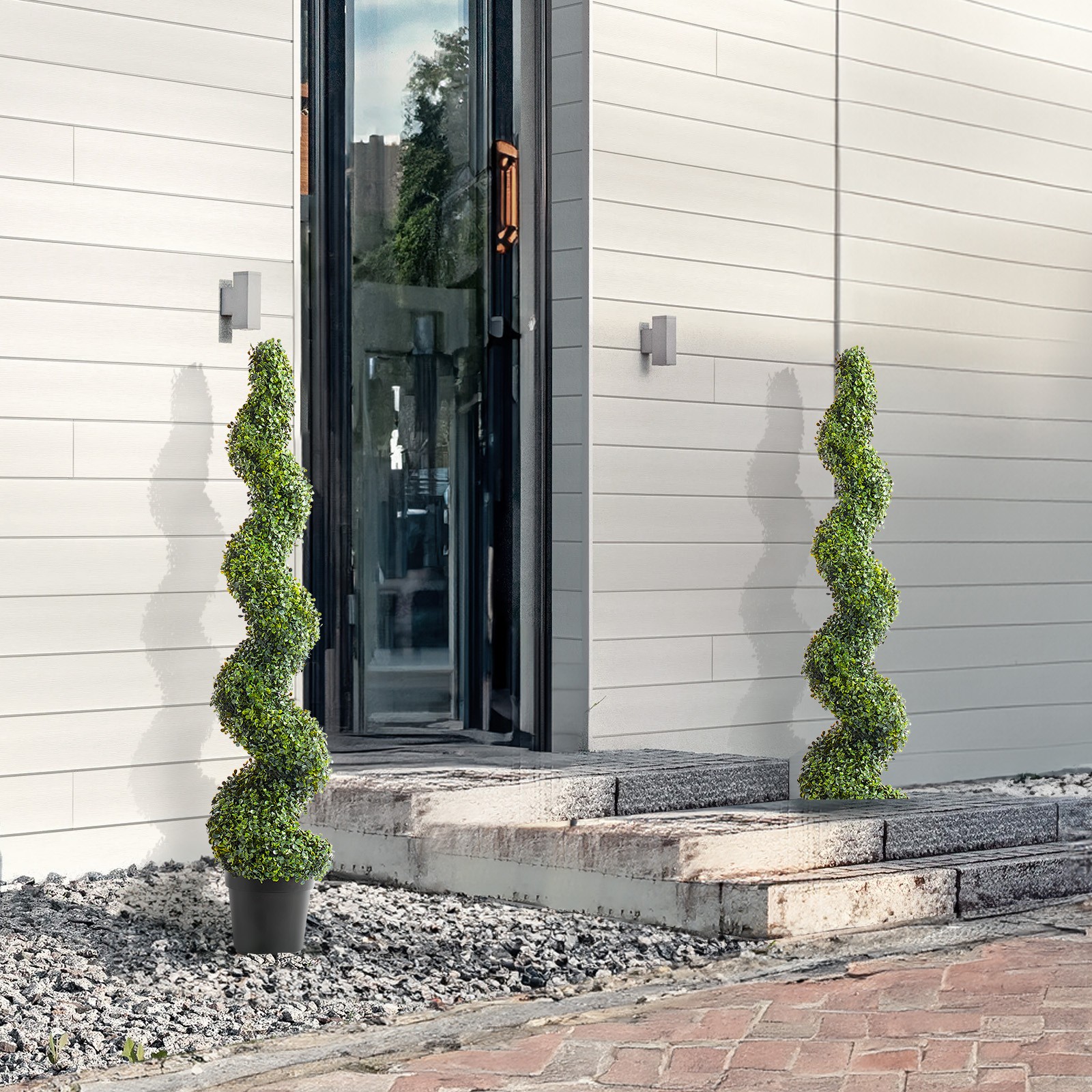 Uimoso 2 Pack 5′ Artificial Boxwood Topiary Tree Faux Plant UV Decor In/Outdoor