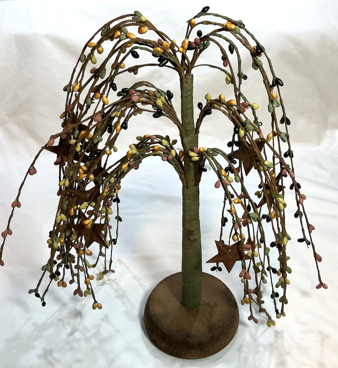 NEW Primitive Sage, Mustard, Lime, Black Pip Berry 13” Willow Tree W/Rusty Stars