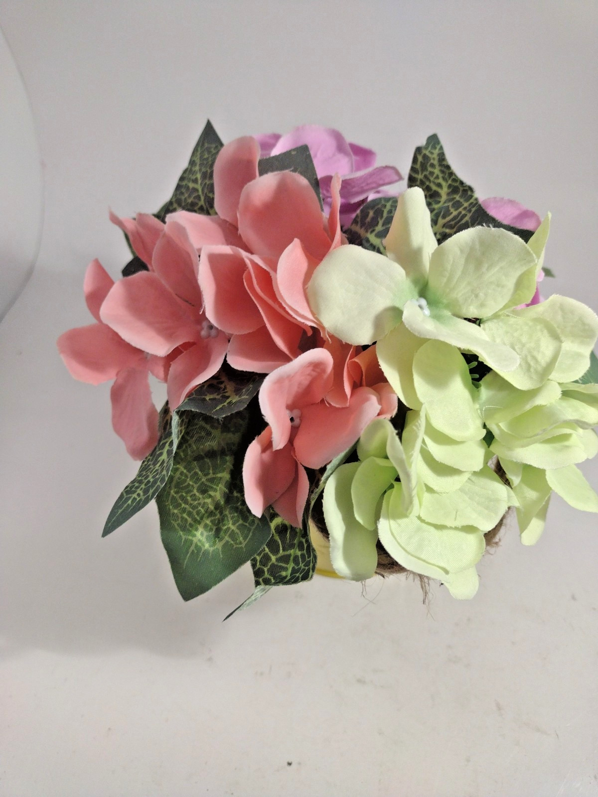 Faux Plant Mini Succulent Flowers & Hyrengea in Ceramic Pot 4″ Pot Set Of 2