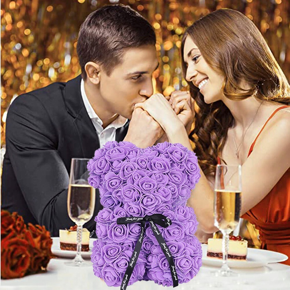 2023 Purple Rose Flower Teddy Bear with Gift Box (25cm) Valentines & Birthday