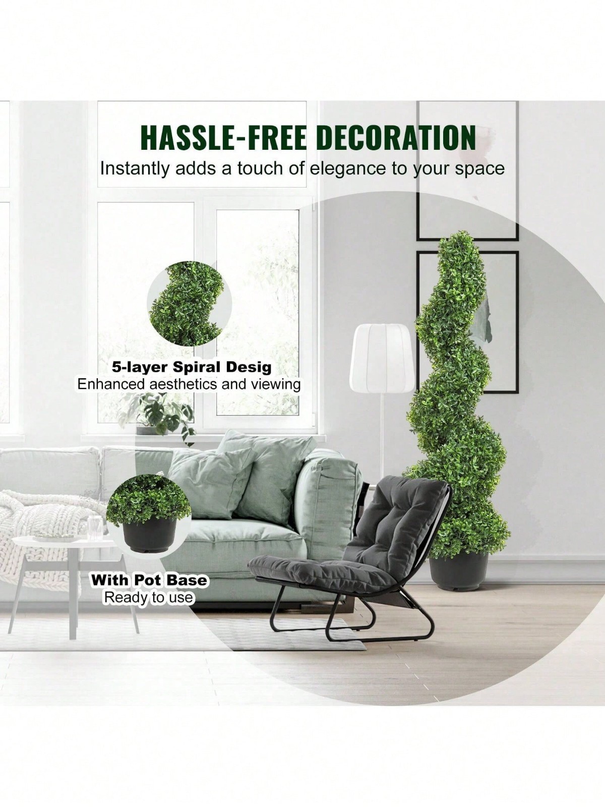 2 Pack Artificial Boxwood Spiral Topiary Trees Indoor Outdoor