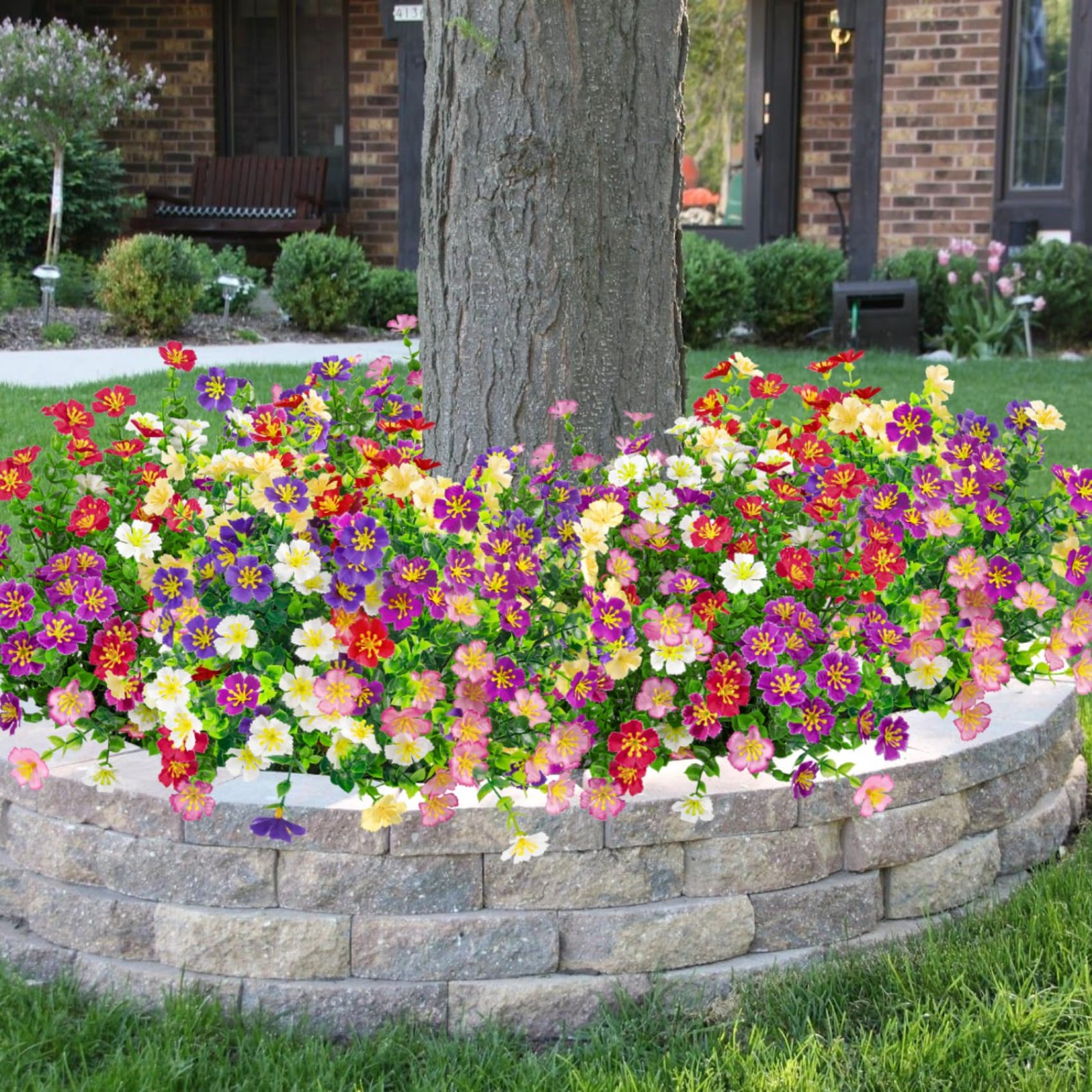 24 Bundles Artificial Silk Flowers for Outdoors, Fake Plants Faux Greenery fo…