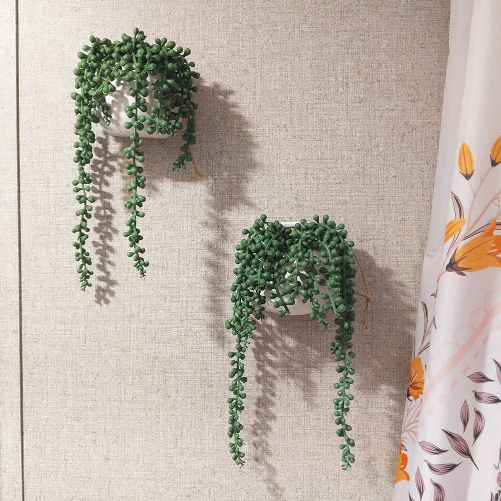 CLONG 3pcs Artificial Fake String of Pearls Plant Faux Succulents Hanging Plants