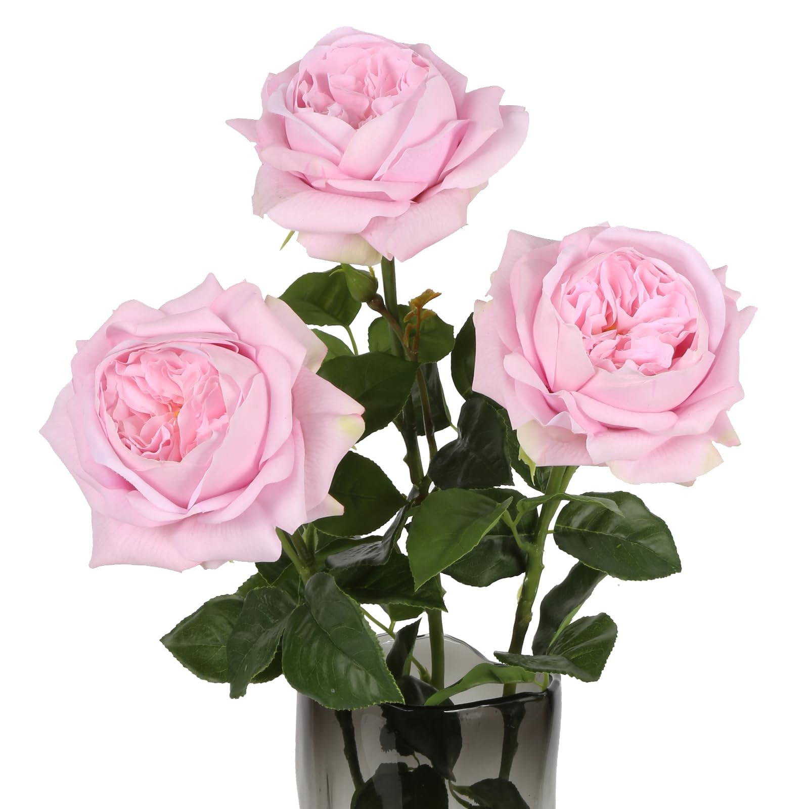 3PCS Ligh Pink Austin Rose Artificial Flowers 5.1″ Large Fake Rose 23.62″ Lon…