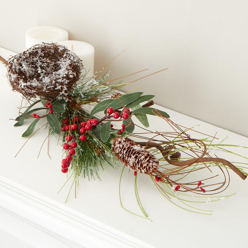 Lot of 4 Snowy Artificial Pine and Berry 28″ Sprays with Nest