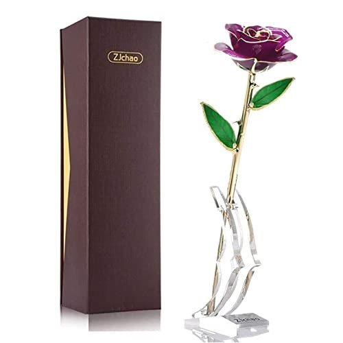 ZJchao 24K Purple Rose for Her, Eternal Eternity Love Real Gold Plated Rose
