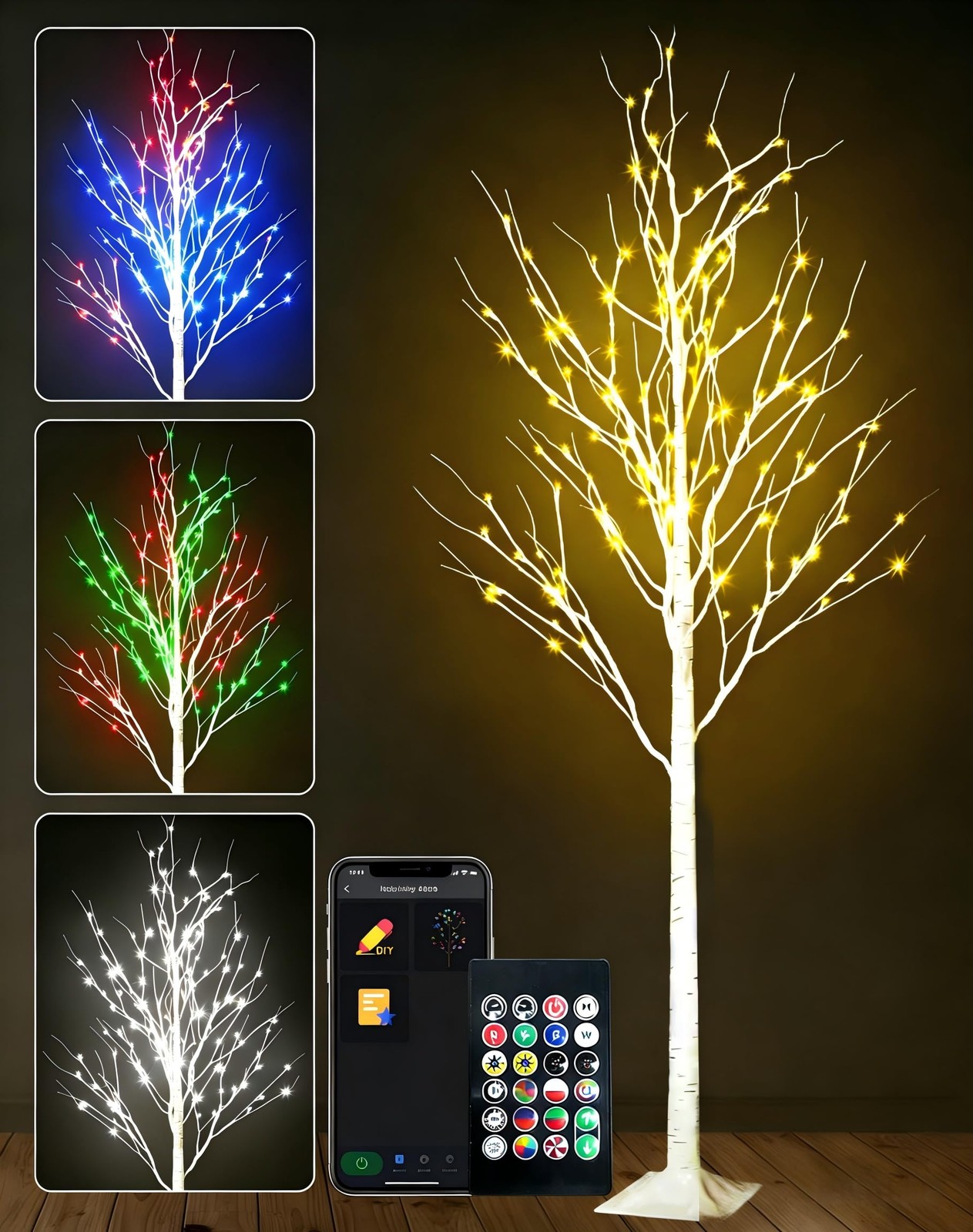 6FT Smart LED Birch Tree, App Control RGB Color Changing Light, Music Sync