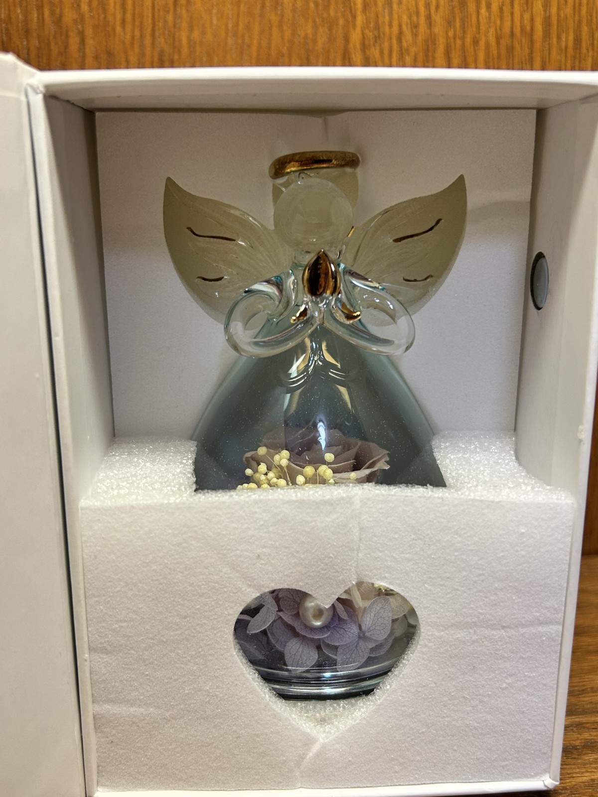 The Only ETERNAL ROSE Purple Pink Flower 4″ Glass Angel by Anlunob