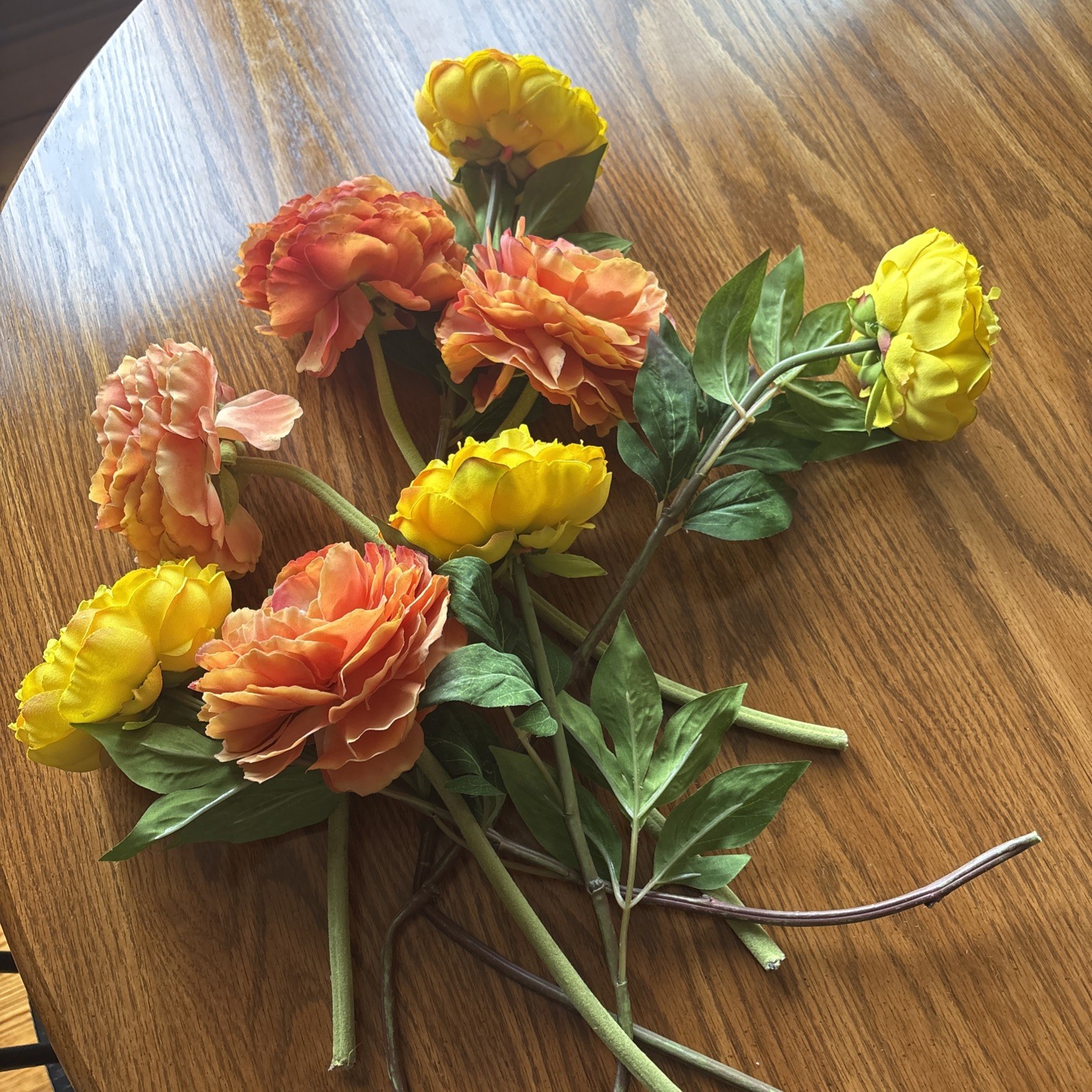 High-End Silk Flowers In Yellow And Orange, 4 Of Each