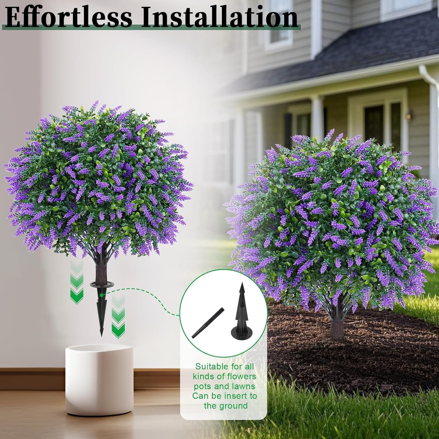 Artificial Lavender Topiary Ball Trees, 4 Set of UV Resistant Fake Evergreen Shr