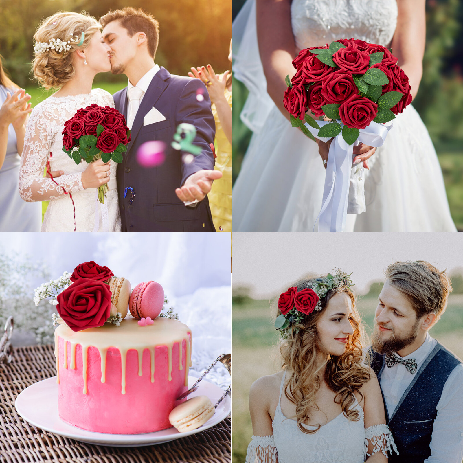 50Pack Faux Fake Foam Rose Bulk for DIY Wedding Bouquet Baby Bridal Shower Party