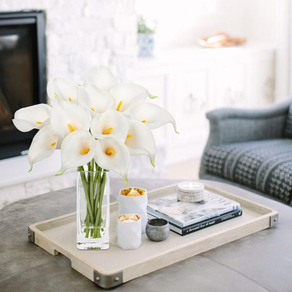 Fake Flowers in Vase 12“ Artificial Calla Lily Pure-White Flowers Arrangement wi