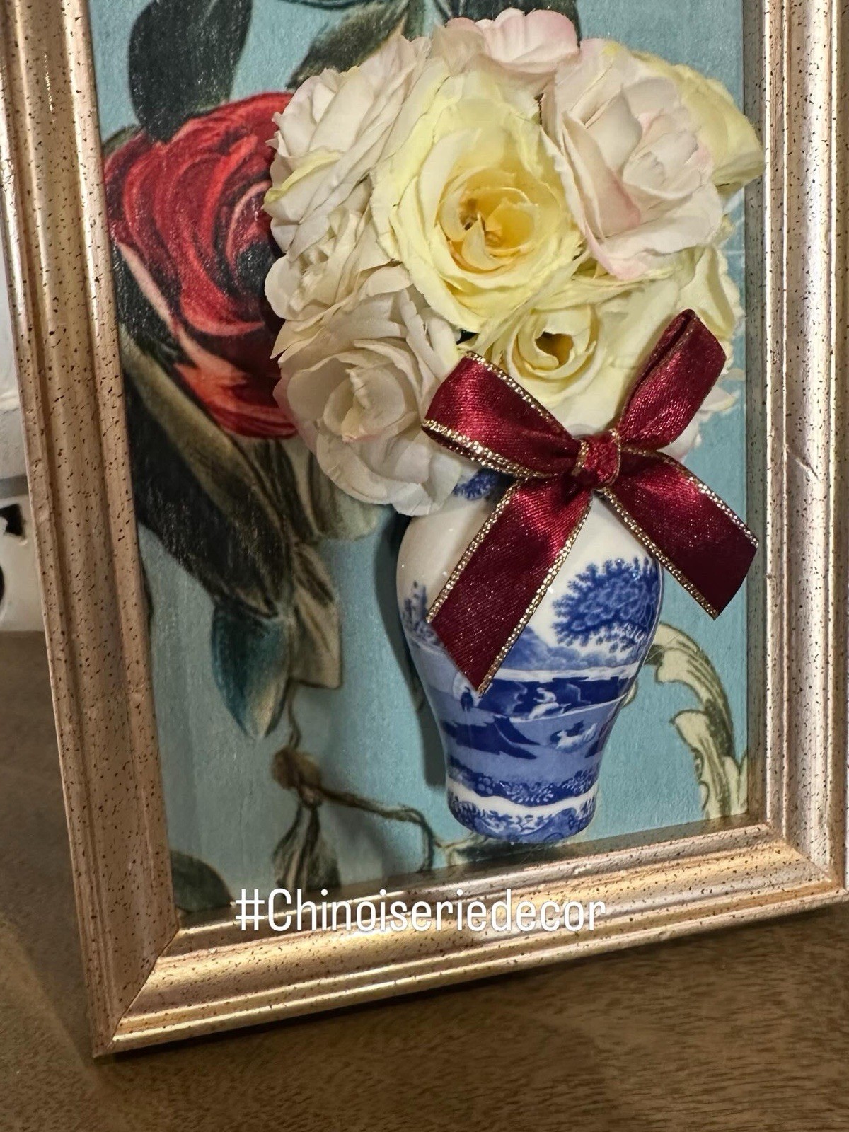3D Floral Topiary – Spode Ginger Jar Chinoiserie Wall Decor, Silk Roses