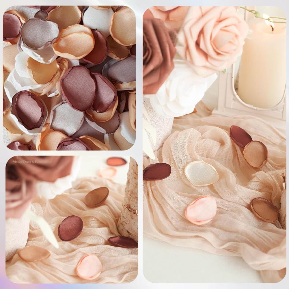 500 PCS Brown Fabric Rose Flower Petals Faux Silk Confetti Table Decor