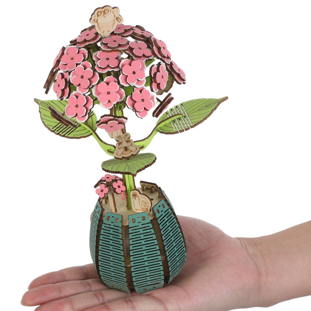 1 Set Durable Wooden Hydrangea Bouquet Puzzle Toy for Kids Desktop Decor