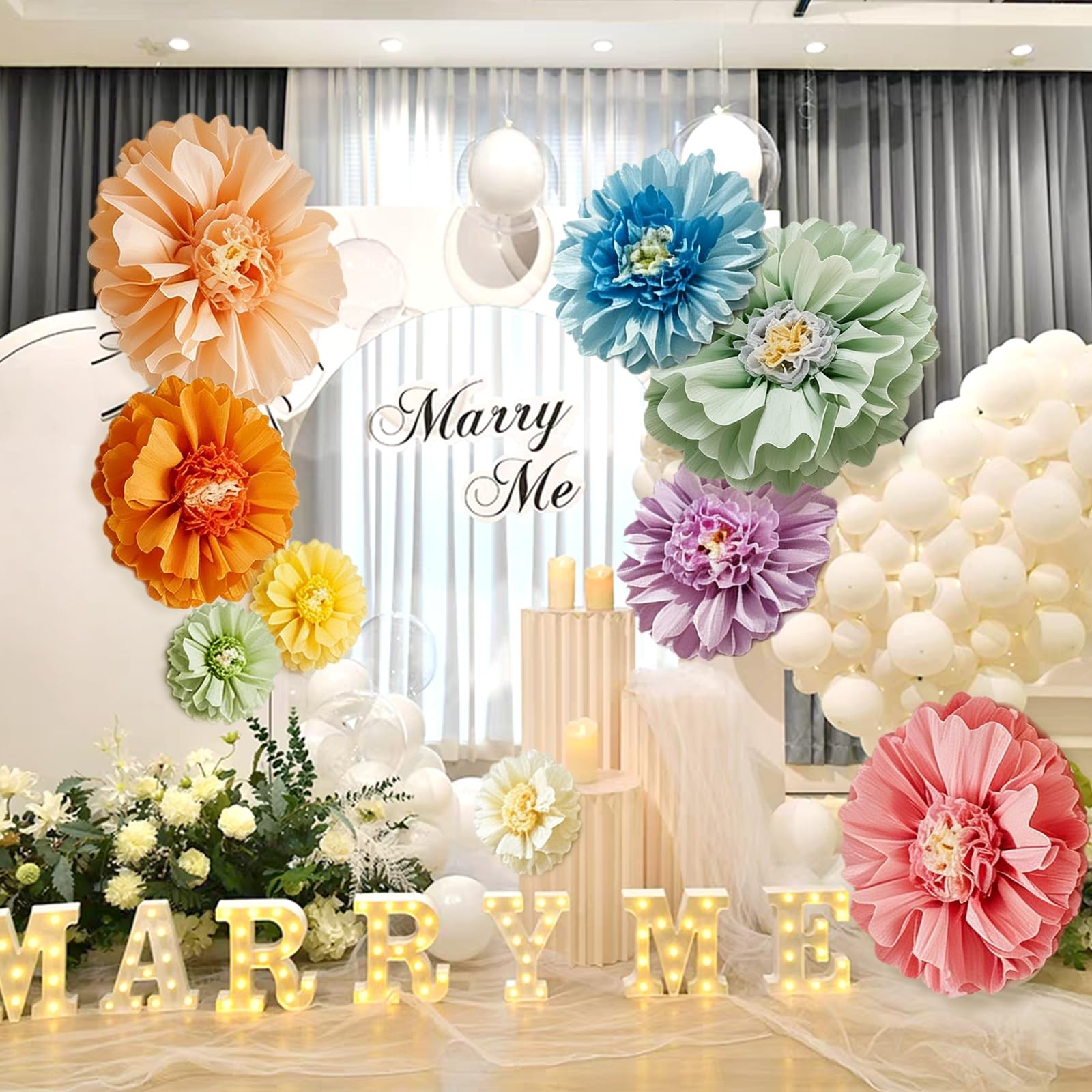 Giant Paper Flowers Set 9 PCS 31.5/24/14 Inch Colorful Wall Party Decor Prop