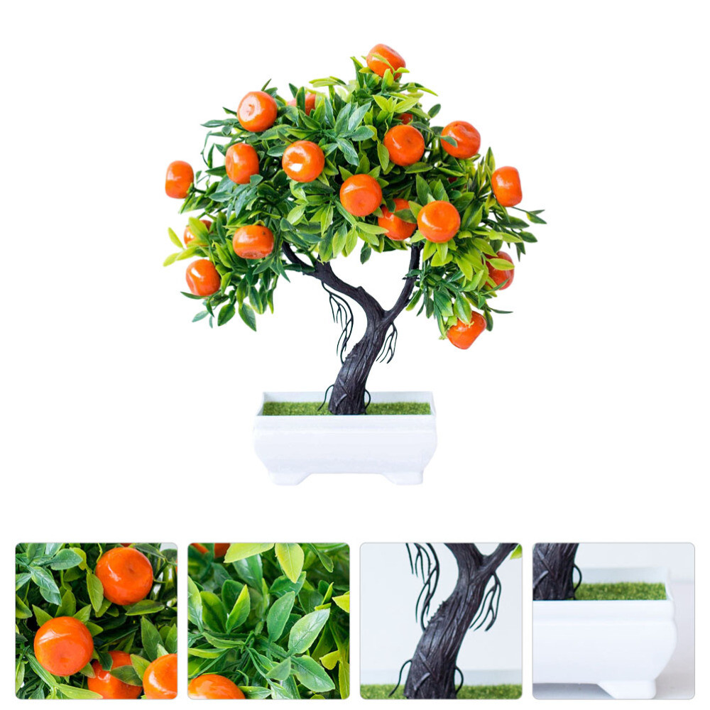 Potted Orange Tree Fake Plant Artificial Fruit Wedding Decor Bonsai Indoor