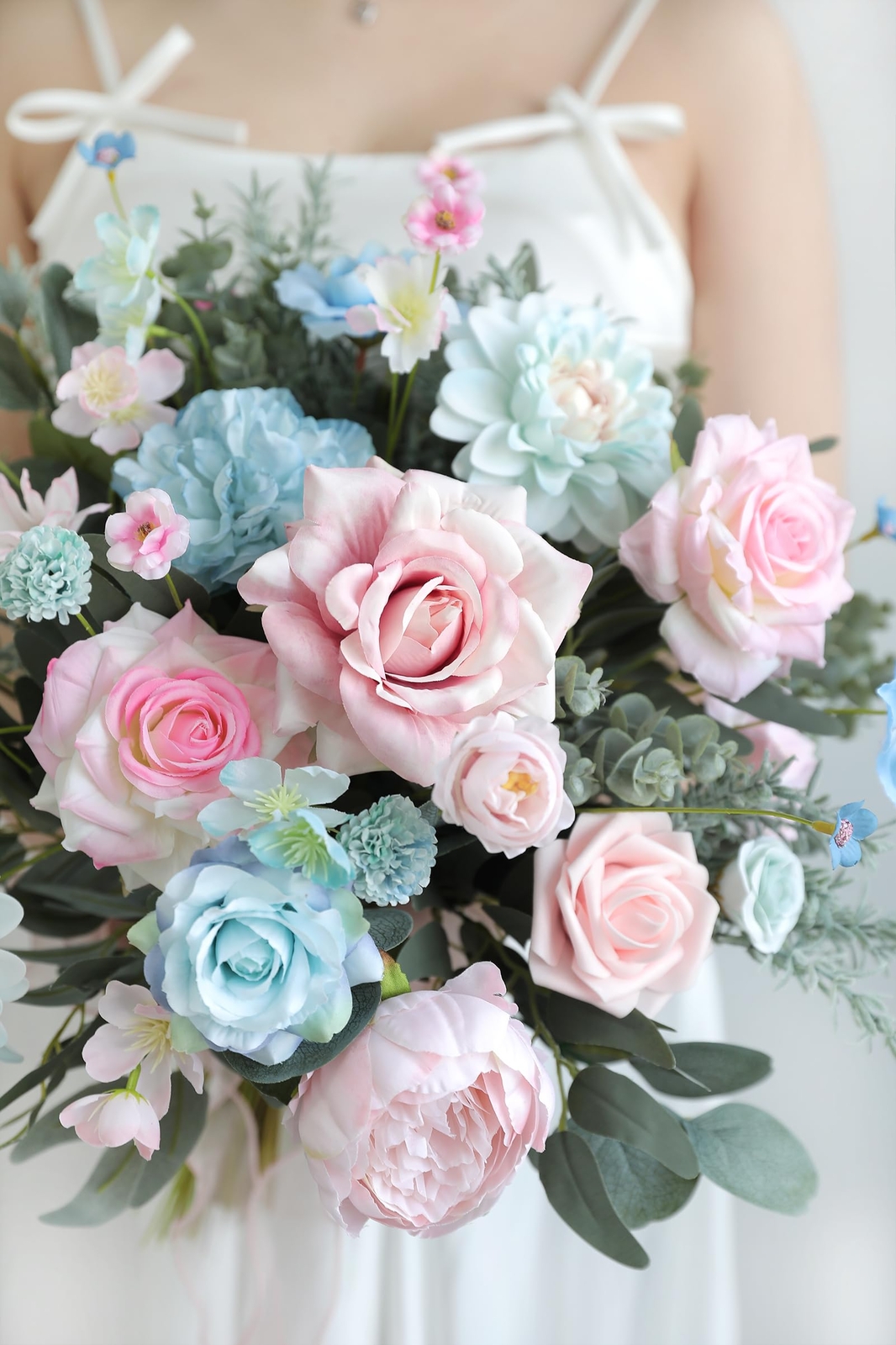 Artificial Silk Flowers Combo Box Set Blue Pink Roses for DIY Arrangements