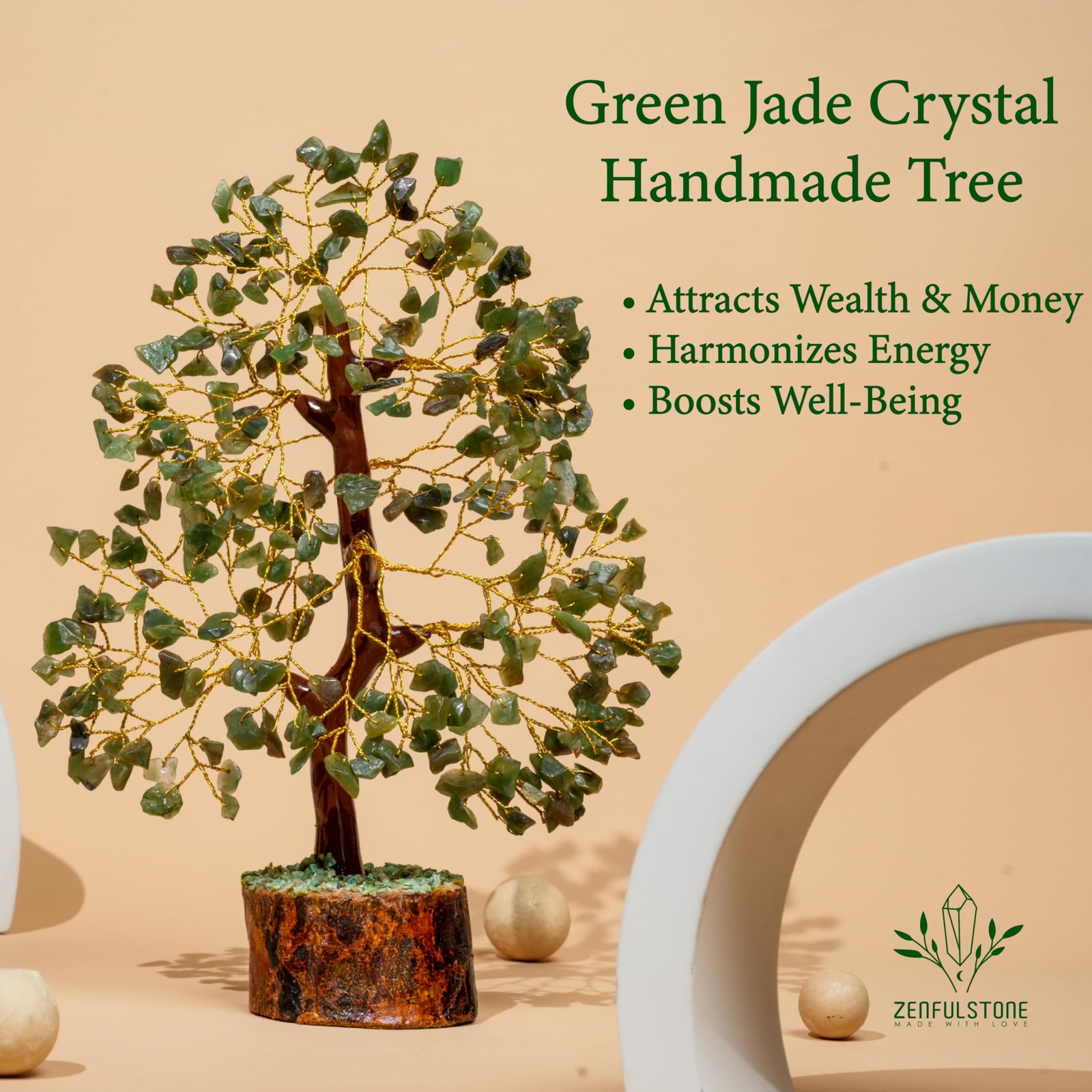 Green Jade Crystal Tree of Life for Luck & Prosperity Decor for Home and Offi…