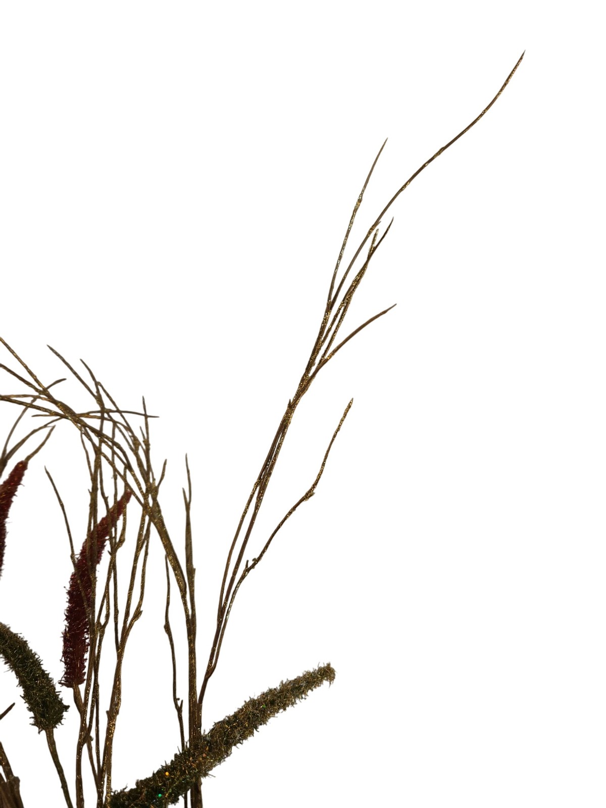 Glitter Artificial Floral Grass Spray Red & Gold Decorative Branch Stems Christm