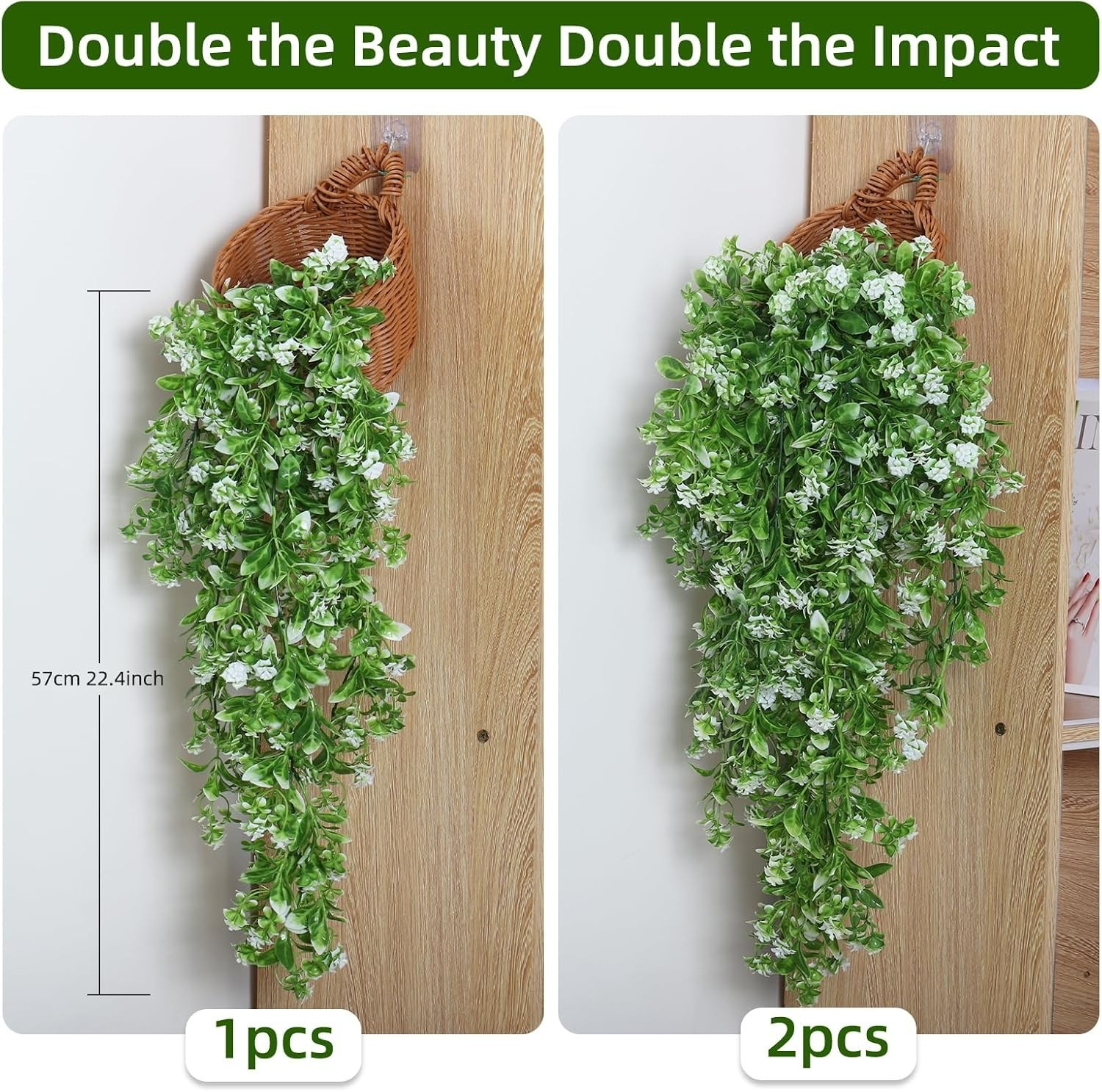 Faux White Hanging Plants – 2-Pack Fake Ivy Vines for Indoor & Outdoor Use