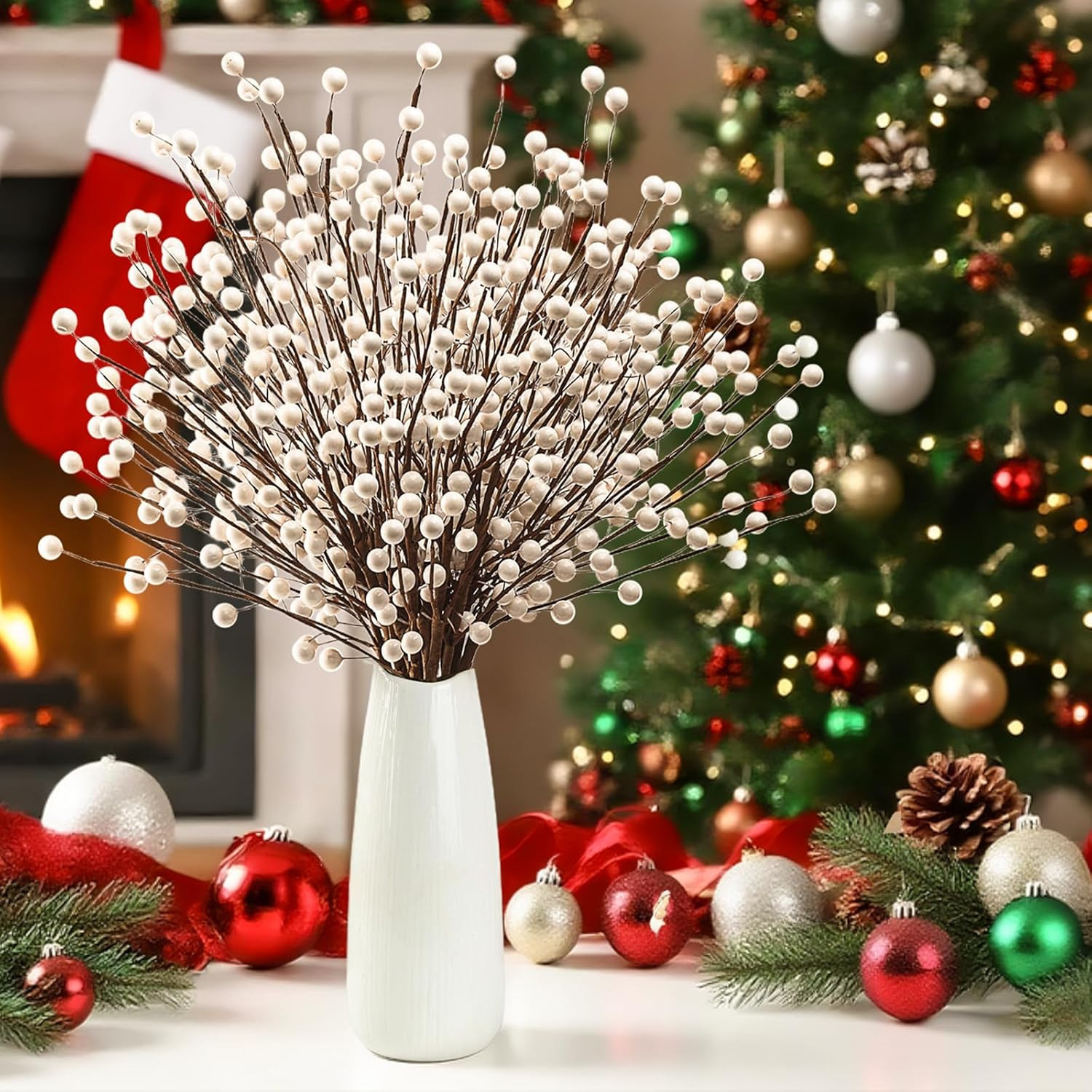 Winter Decorations 12Pcs Artificial Berry Stems White Berry Picks for Christmas