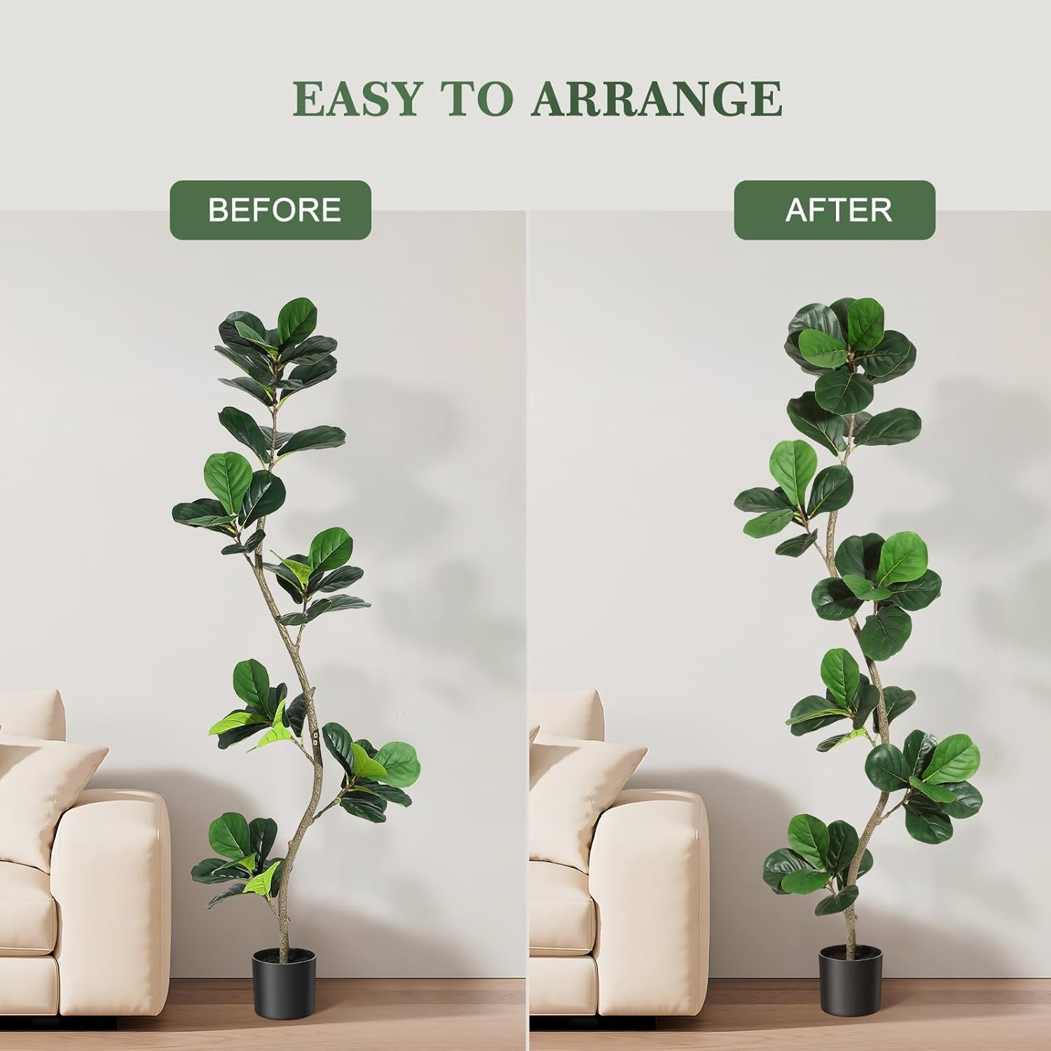 6 ft Artificial Fiddle Leaf Fig Tree Fake Plant with Black Nursery Planter Home