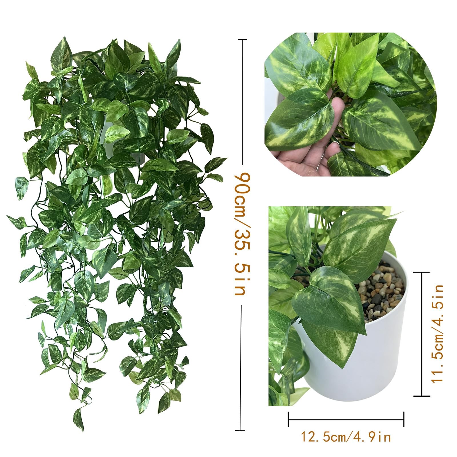 35.5″ Artificial Pothos Ivy Plants Set of 2 with Pots, Fake Hanging Greenery …