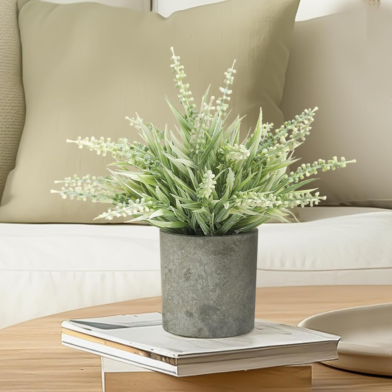 2 Pack Small Artificial Lavender Plant in Pots – Faux Lavender Flowers Decor