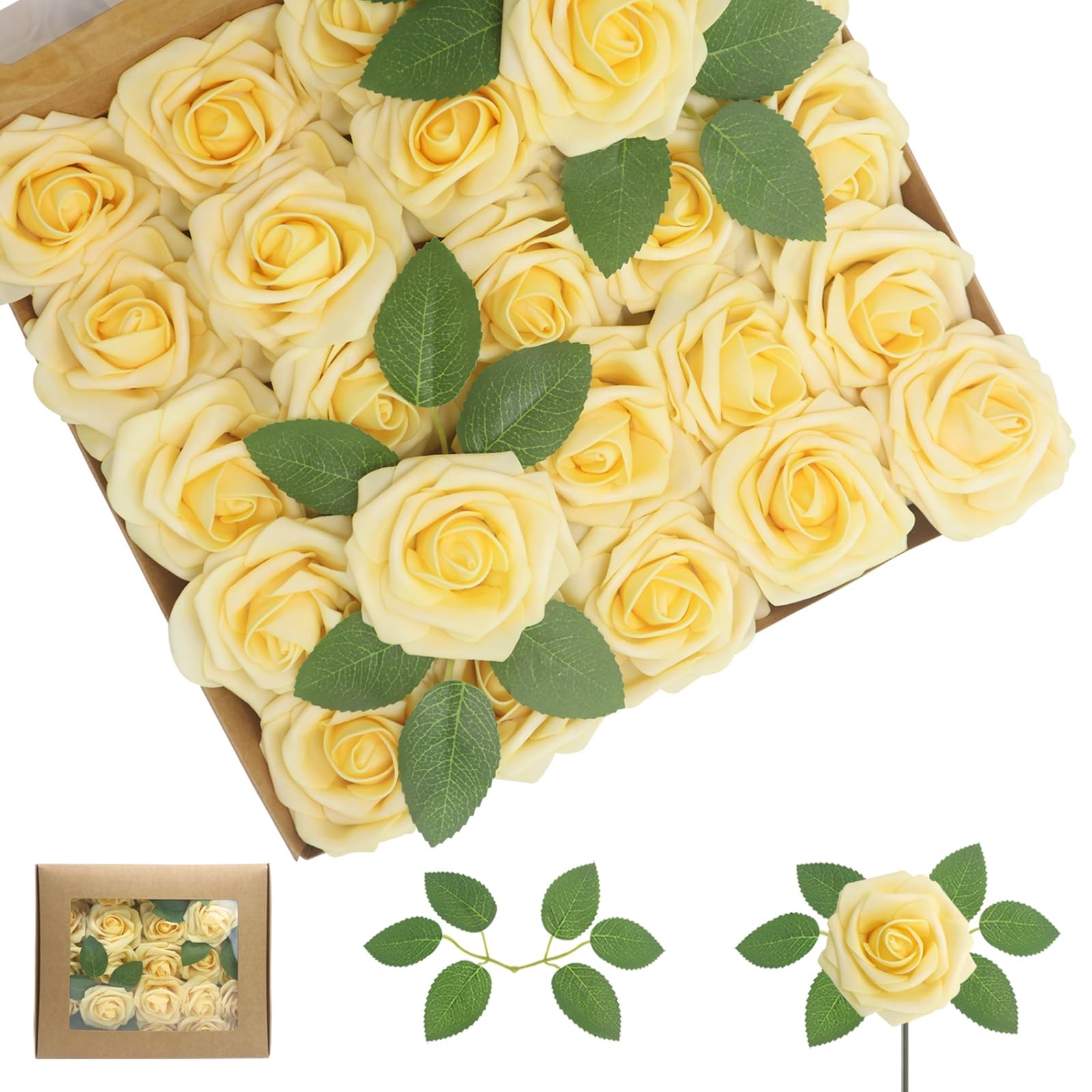 Creamy Yellow Foam Fake Roses Artificial Flowers Wedding Bridal 100 PCS