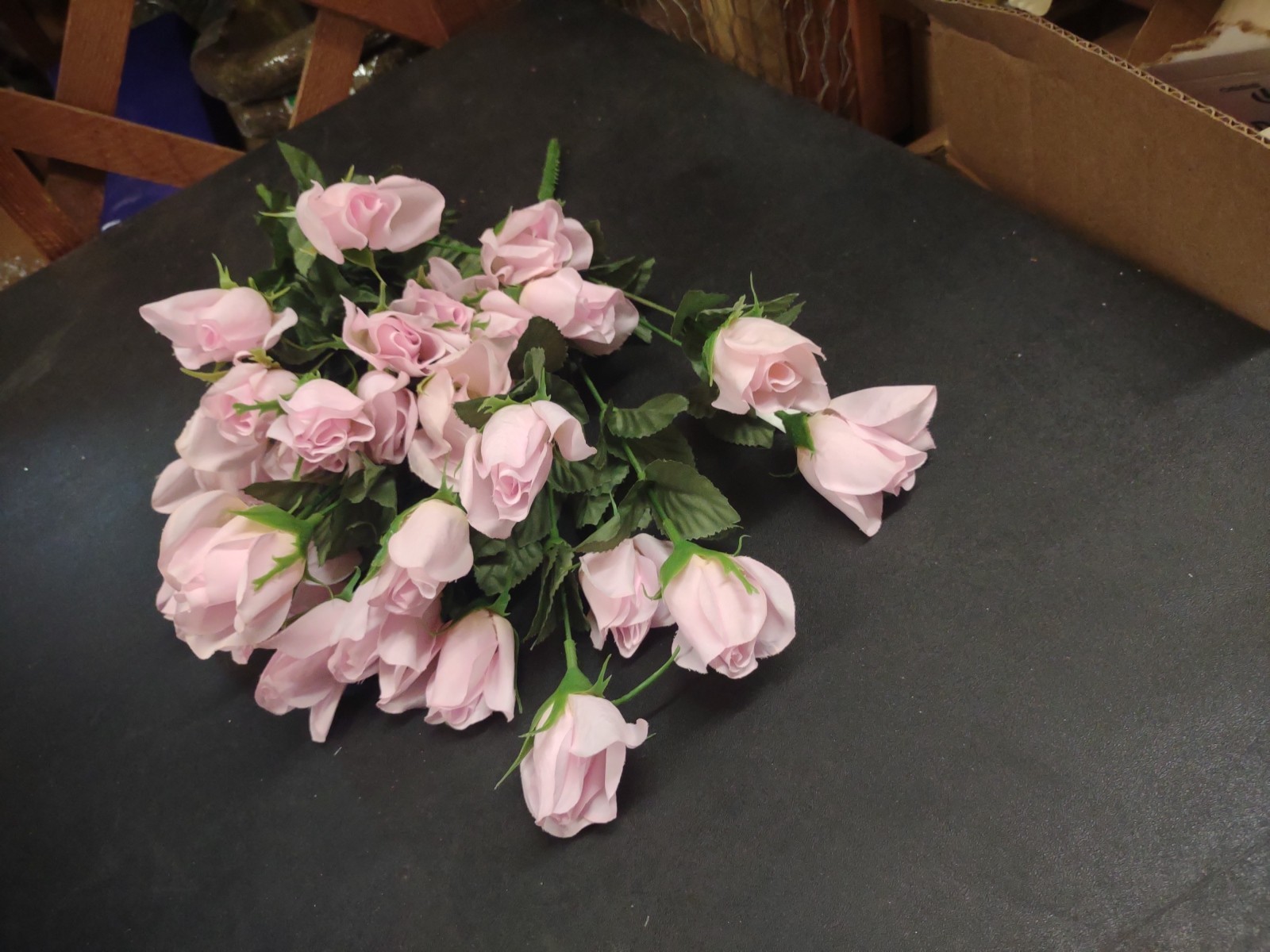 Set of 2 Bushes: 28 Roses Total, Pink Silk Rosebud Bush w 14 Wired Rose Buds