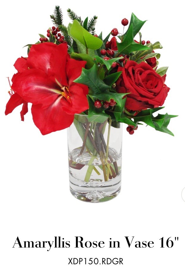 Winward Amaryllis Rose in Vase 16″