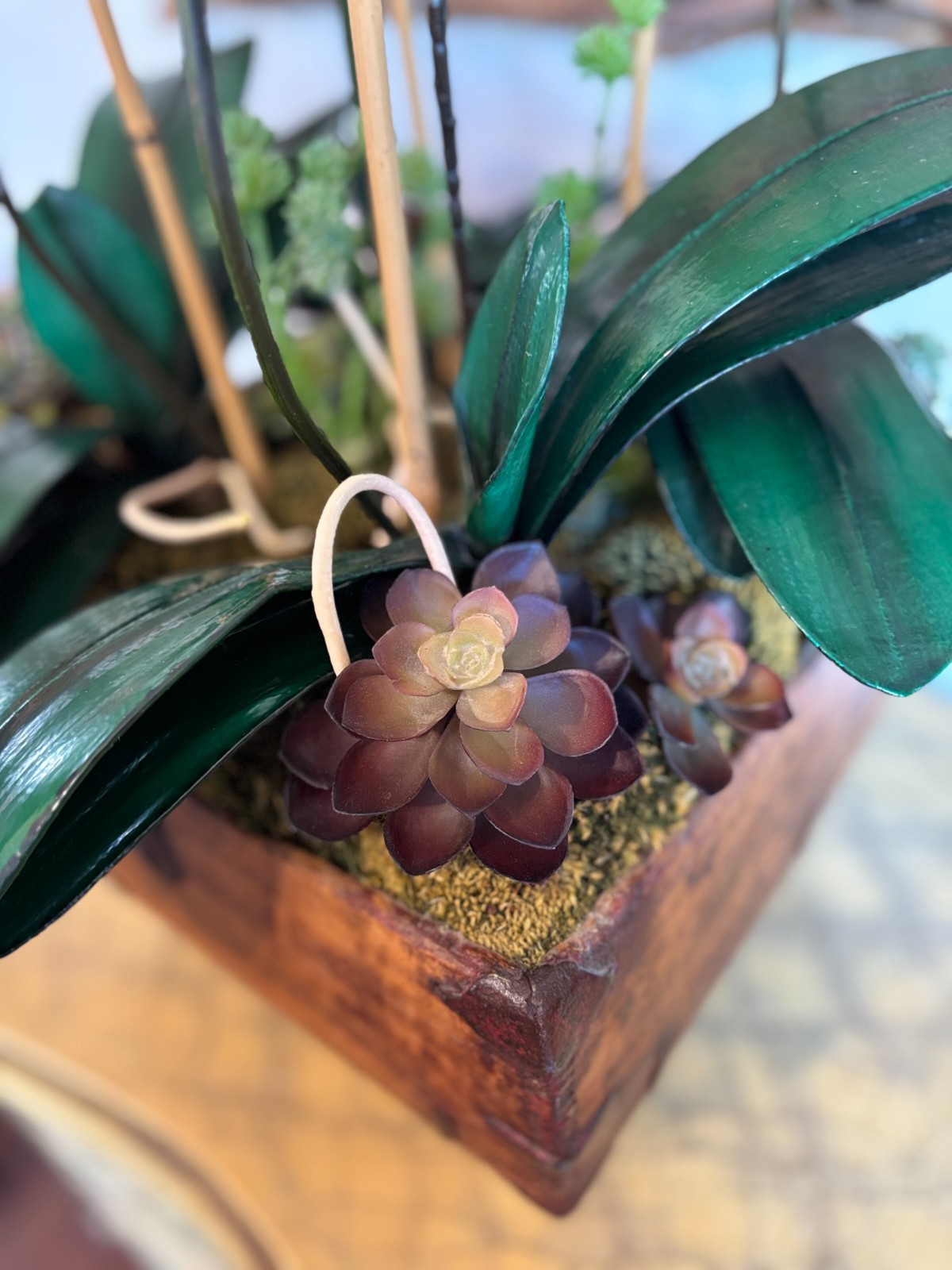 White Orchid Succulent Moss Faux Plant Arrangement