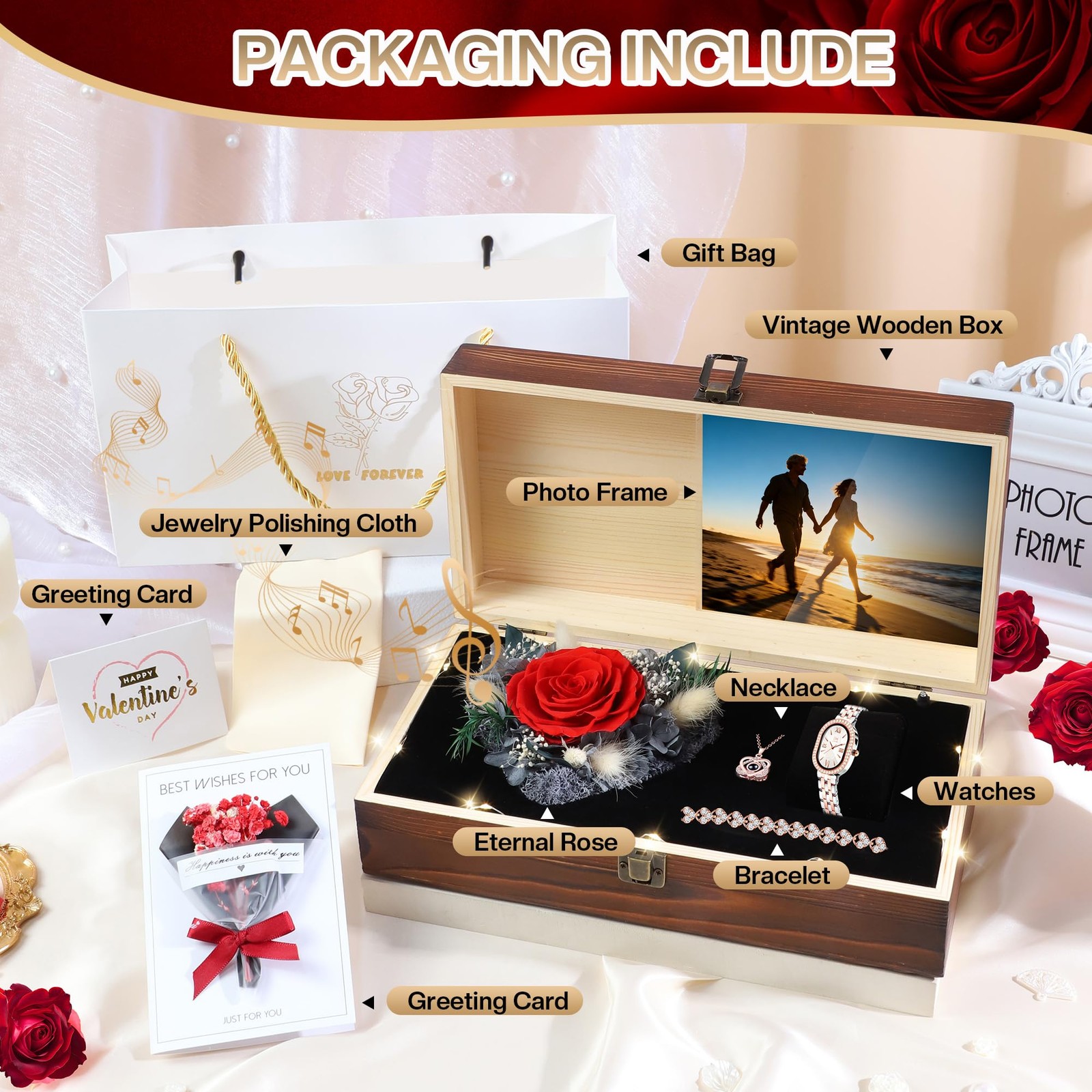 Pasuvsigr Preserved Rose Gift Set for Wife Women, Forever Rose with 100 Langu…