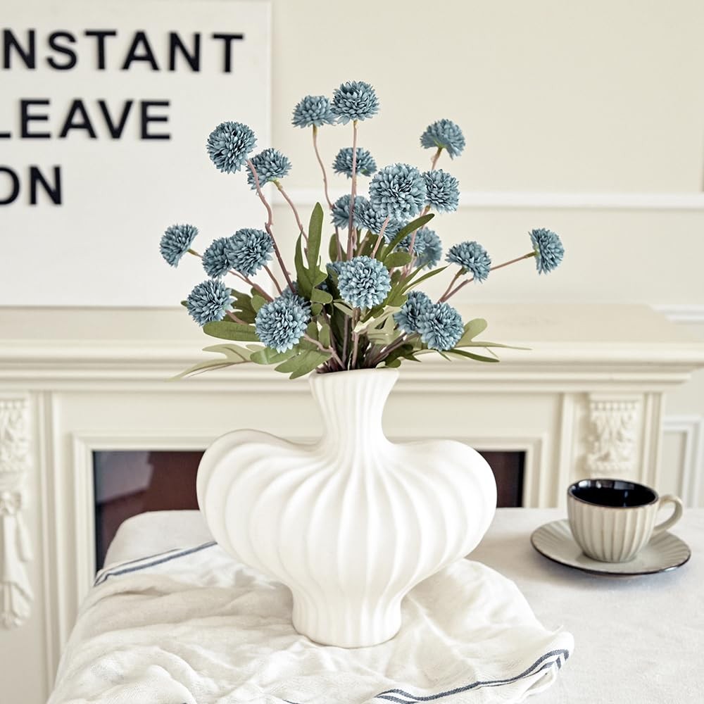 Dusty Blue Flowers Artificial Pompon Mum Silk Small Mini Chrysanthemum