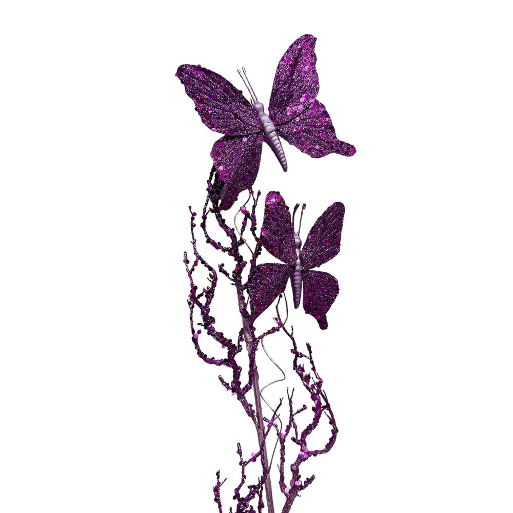 Glitter Twig With 2 Butterflies Dead Twig Branch Window Outdoor Indoor Decor 31″