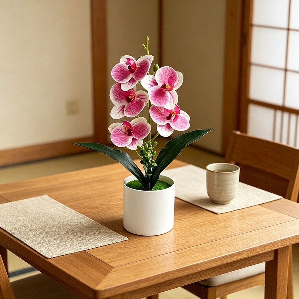 5 Flower Artificial Phalaenopsis Orchid Potted Plant for Wedding Home Decor