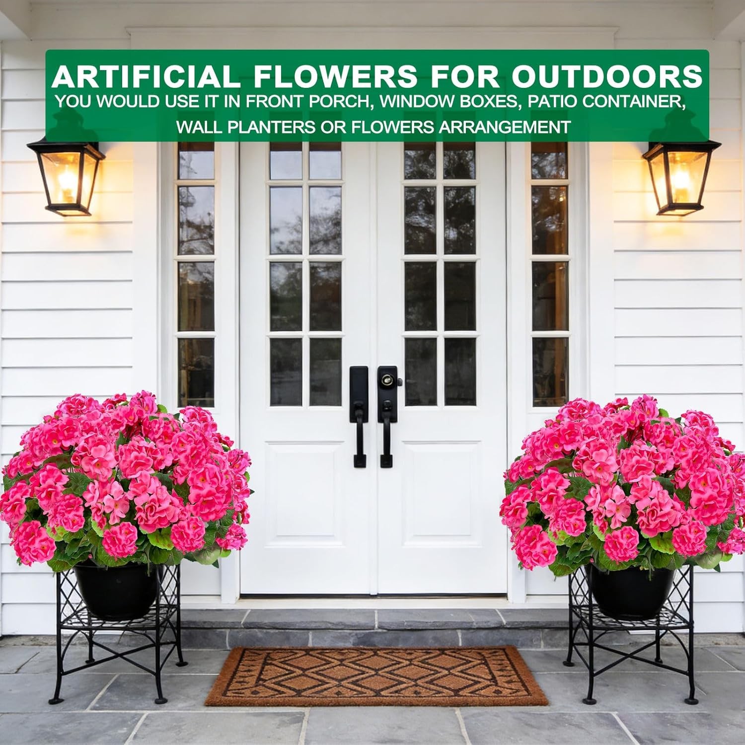 Artificial Geraniums Flowers for Outdoors Summer Decoration, 4 Bundles Fake