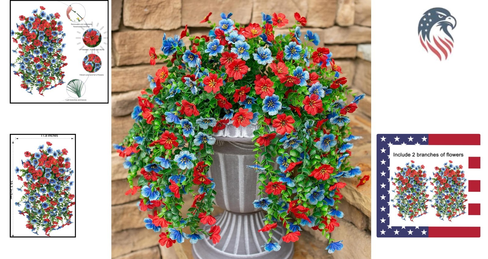 Artificial Hanging Flowers Set 2Pcs UV Fade Resistant Faux Flowers for Outdoo…