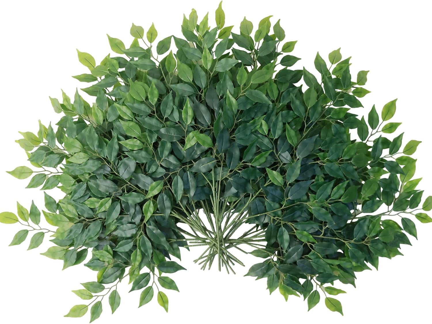 24Pcs Artificial Greenery Stems Silk Green Leaves Fake 23In Ficus Garland Spray