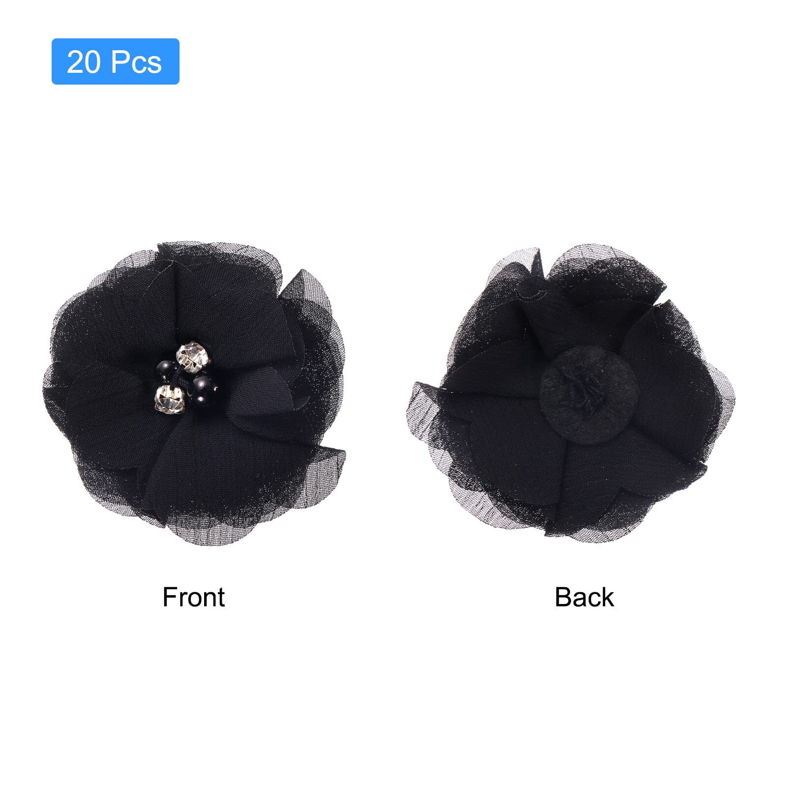 Artificial Rhinestone Chiffon Flower Heads Black Faux Flowers 2 Inch for DIY …