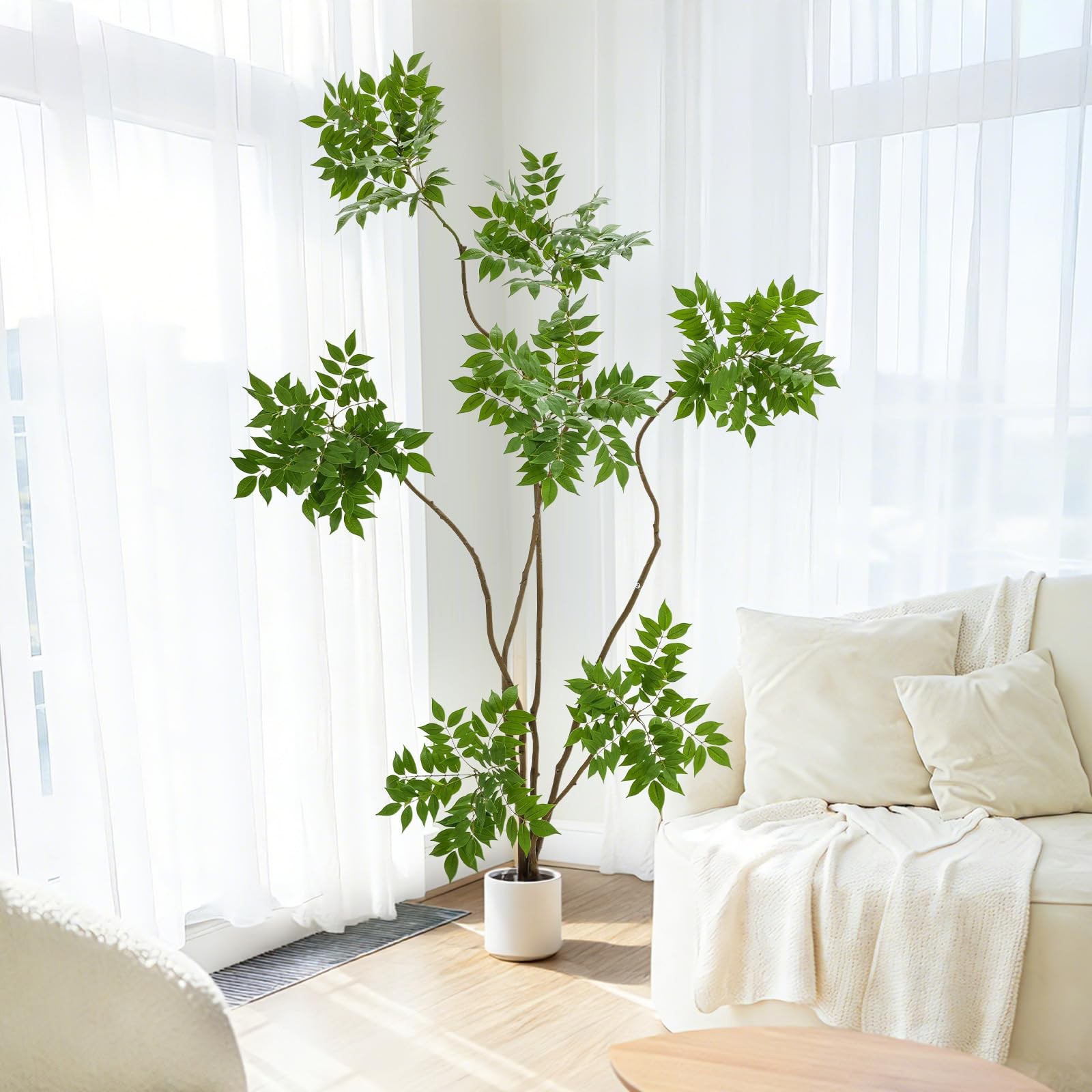 6ft Artificial Sumac Tree with Pot, Tall Faux Plants Indoor, Large Fake Tree …