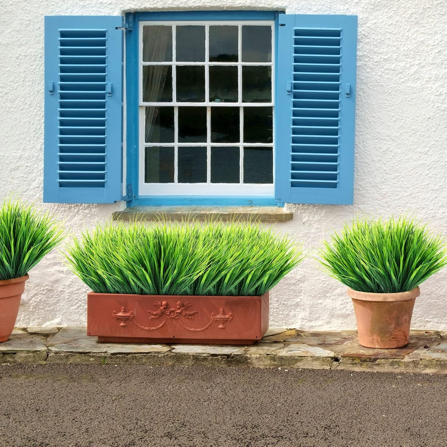 Ysleen 40 Bundles Artificial Grasses Outdoor UV Resistant Fake Plants No Fade Fa