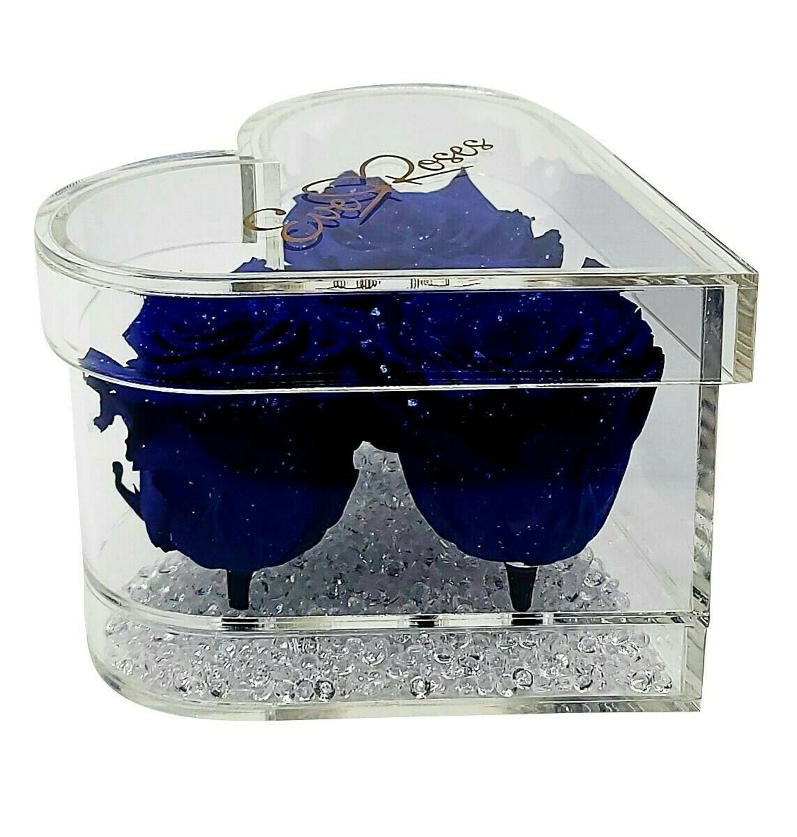 GALAXY BLUE Rose in a heart shaped acrylic box real long-lasting preserved rose